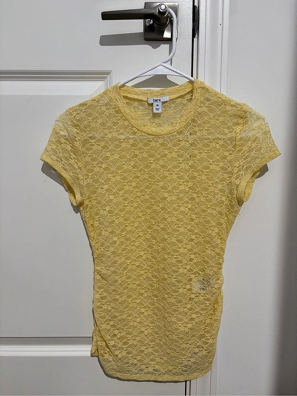 bar III Lace Short Sleeve Top in Yellow Size XS